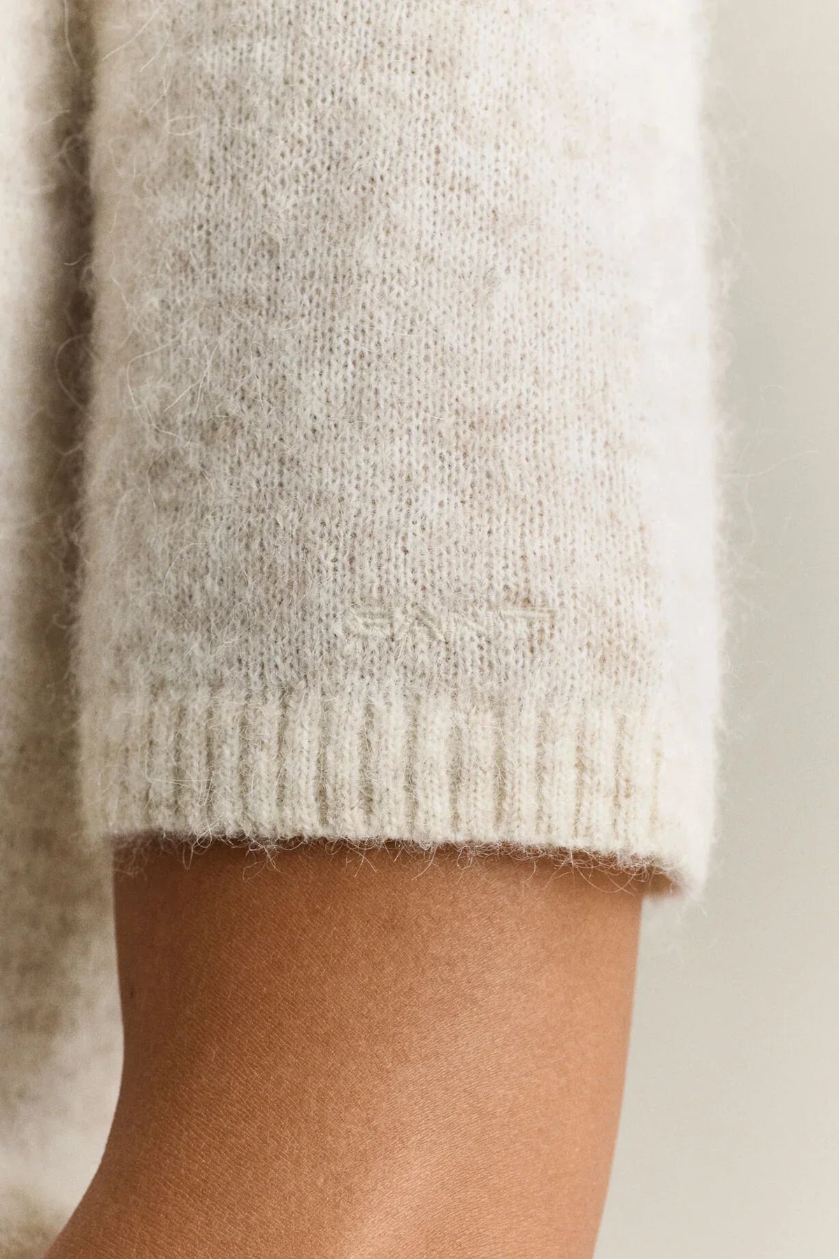 Gant kortärmad tröja i alpacka- och ullblandning, Light Beige Melange