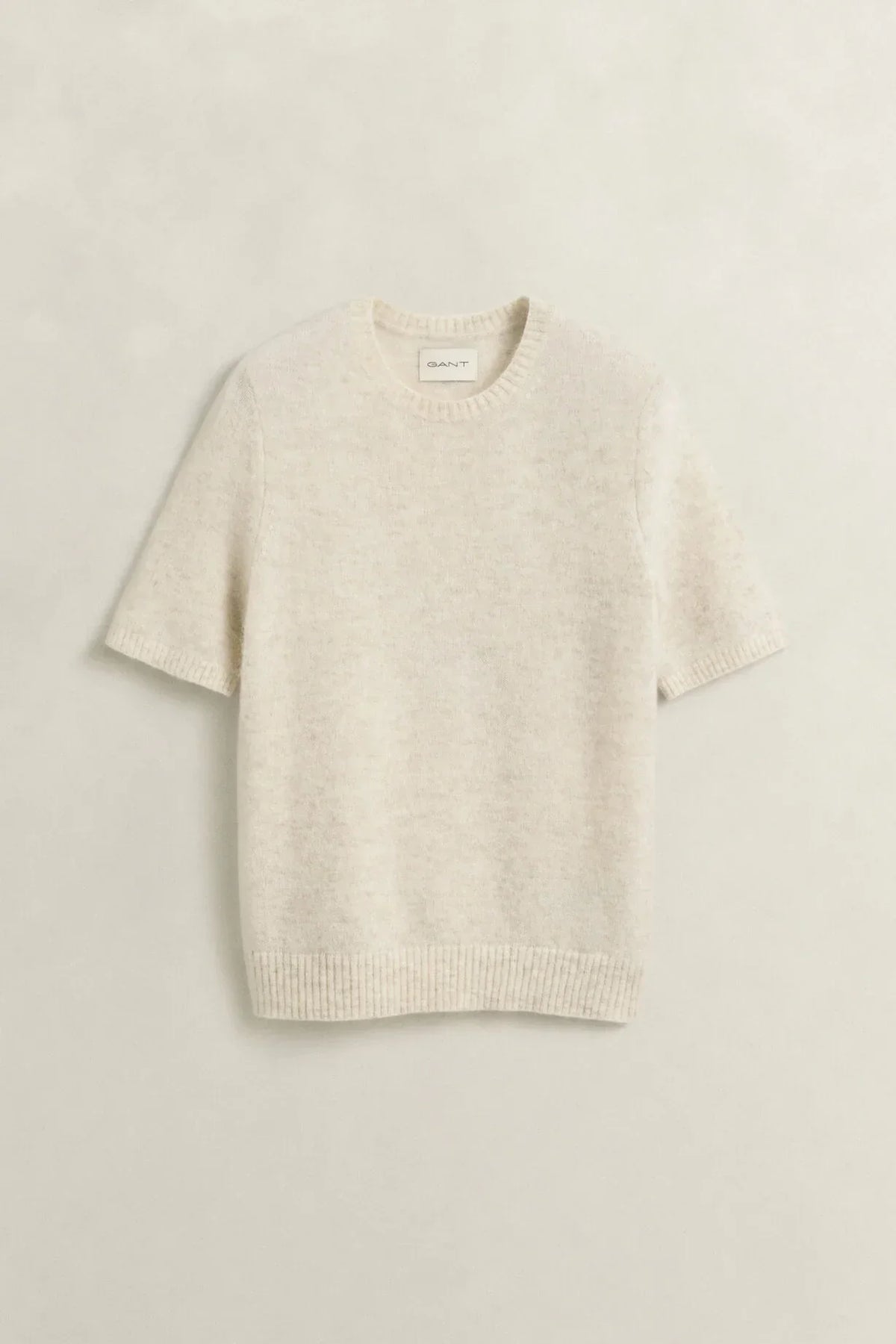 Gant kortärmad tröja i alpacka- och ullblandning, Light Beige Melange