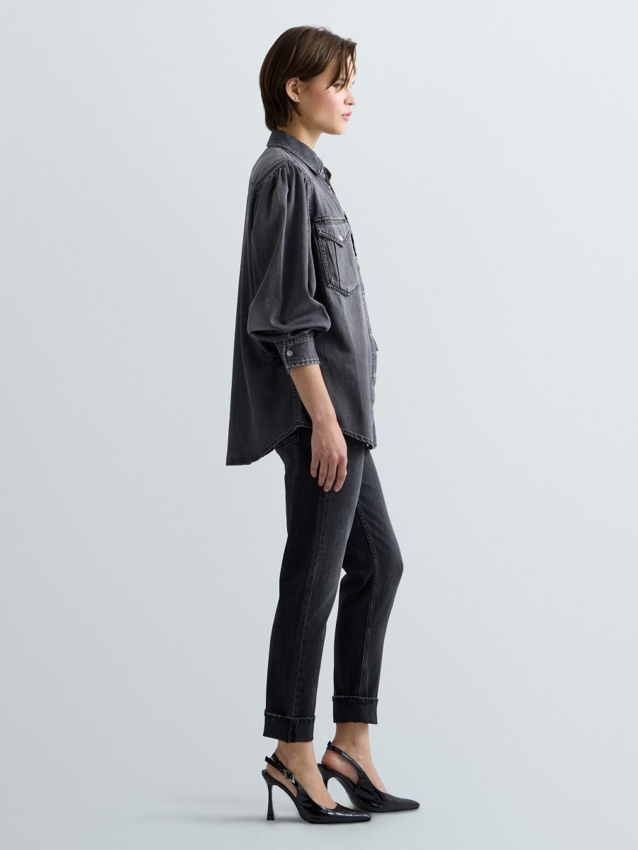 Jeansskjorta med satinfinish - Mellangrå – bild 2