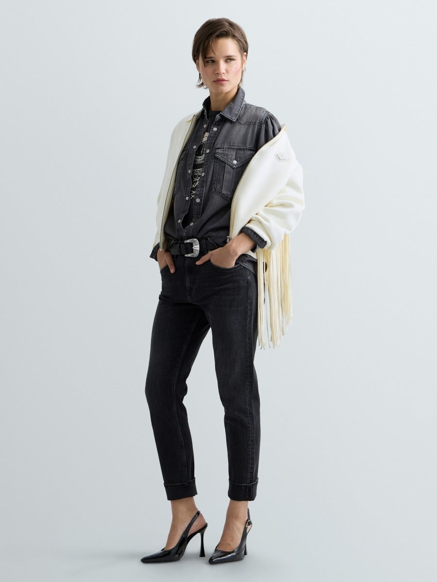 Jeansskjorta med satinfinish - Mellangrå – bild 4