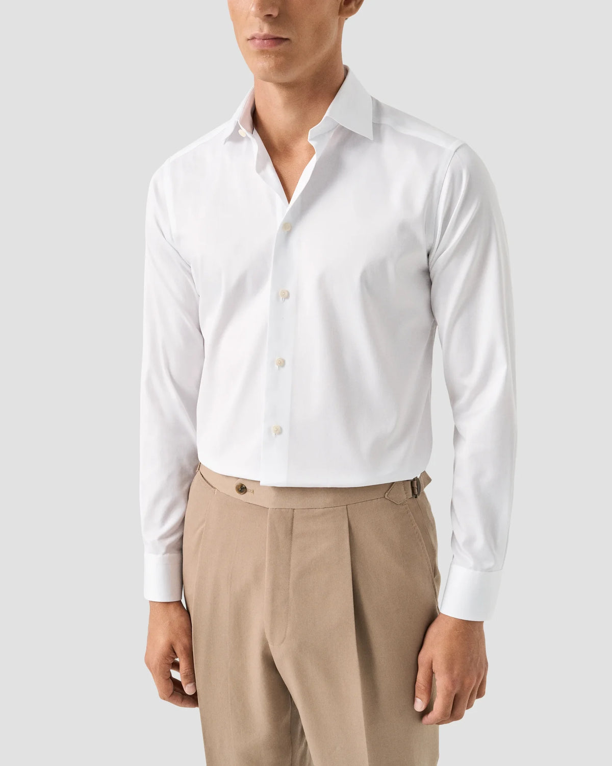 Signature Twill-skjorta Slim, extra långa ärmar - Vit – framsida
