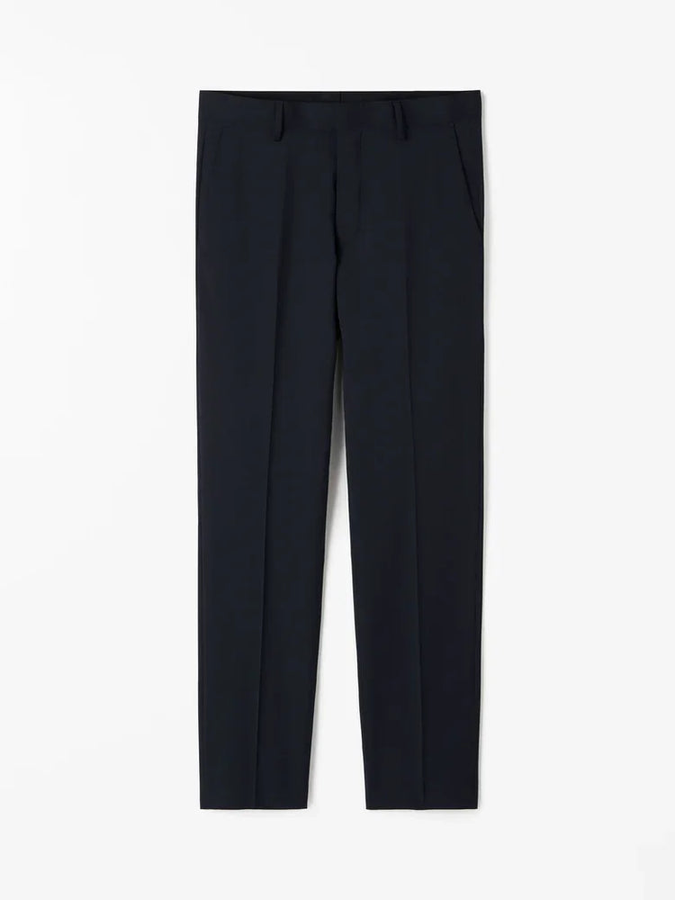 Mörkblå kostymbyxor herr, klassiska raka ben, pressveck, elegant stil