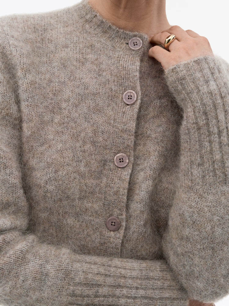 Leonie mohair kofta - Grey Beige Melange