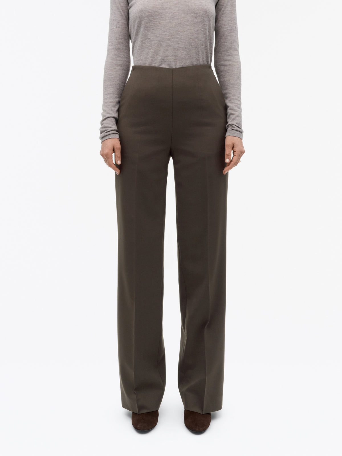 Eedit Mid-Waist Ullbyxor - Mörkbrun – modellbild