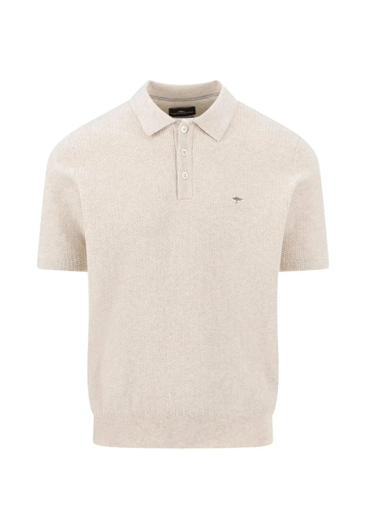 Fynch-Hatton beige stickad pikétröja herr kort ärm