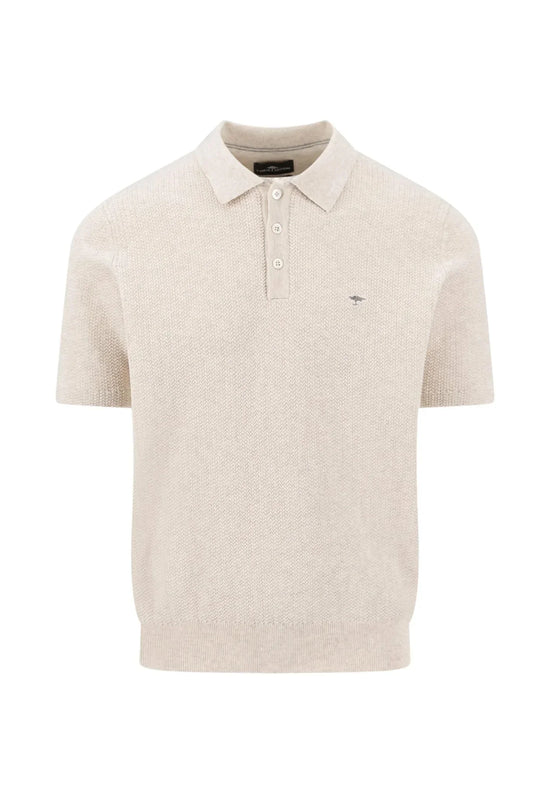 Fynch-Hatton beige stickad pikétröja herr kort ärm