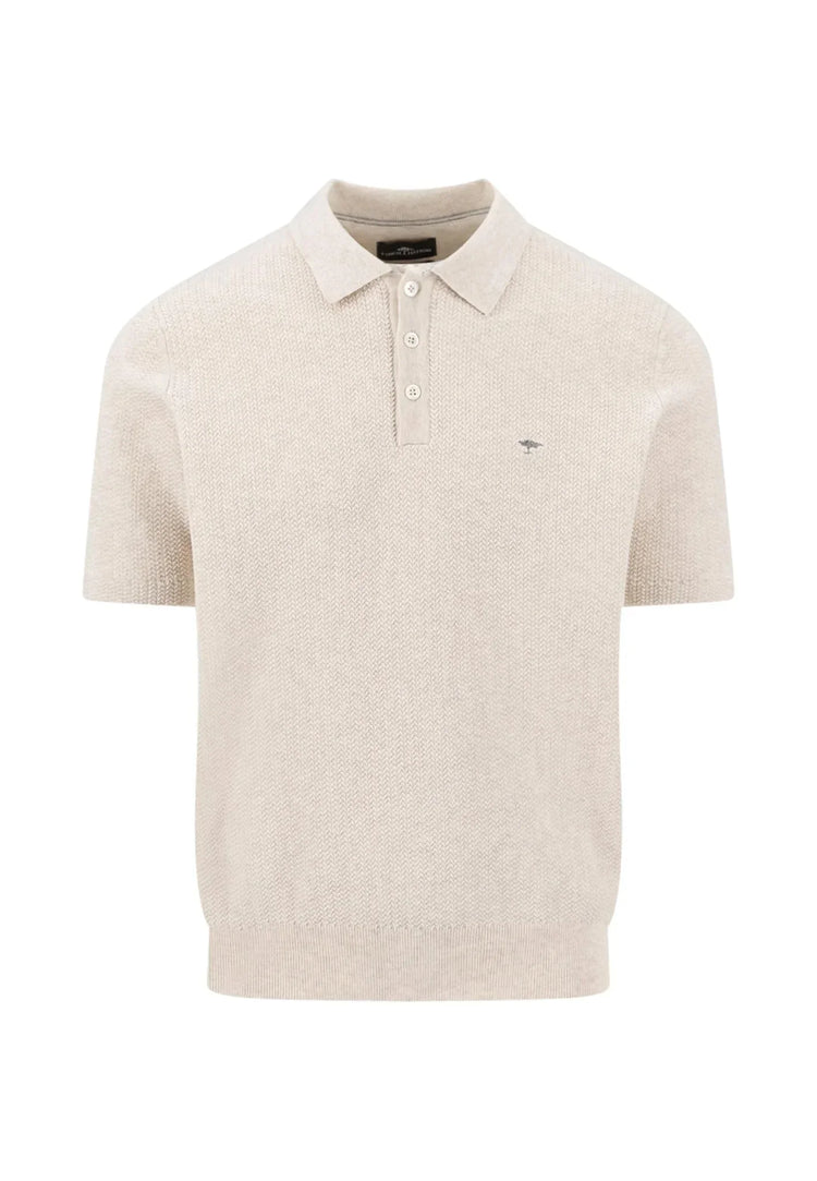 Fynch-Hatton beige stickad pikétröja herr kort ärm