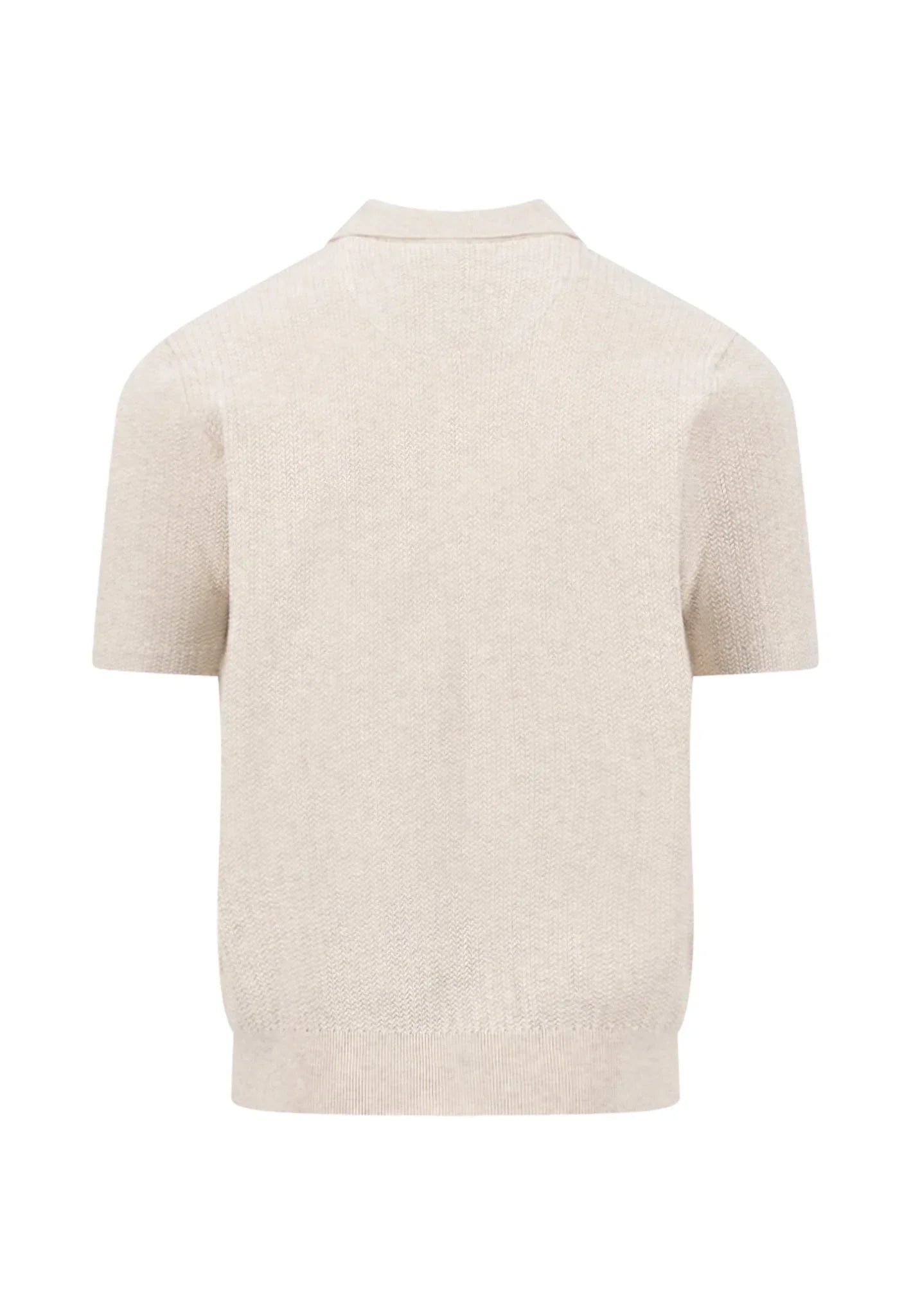 Beige stickad pikétröja kort ärm herr