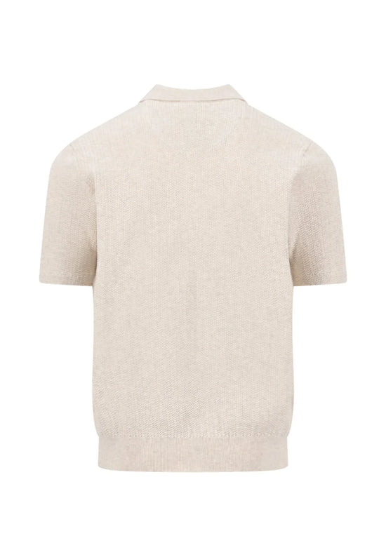 Beige stickad pikétröja kort ärm herr
