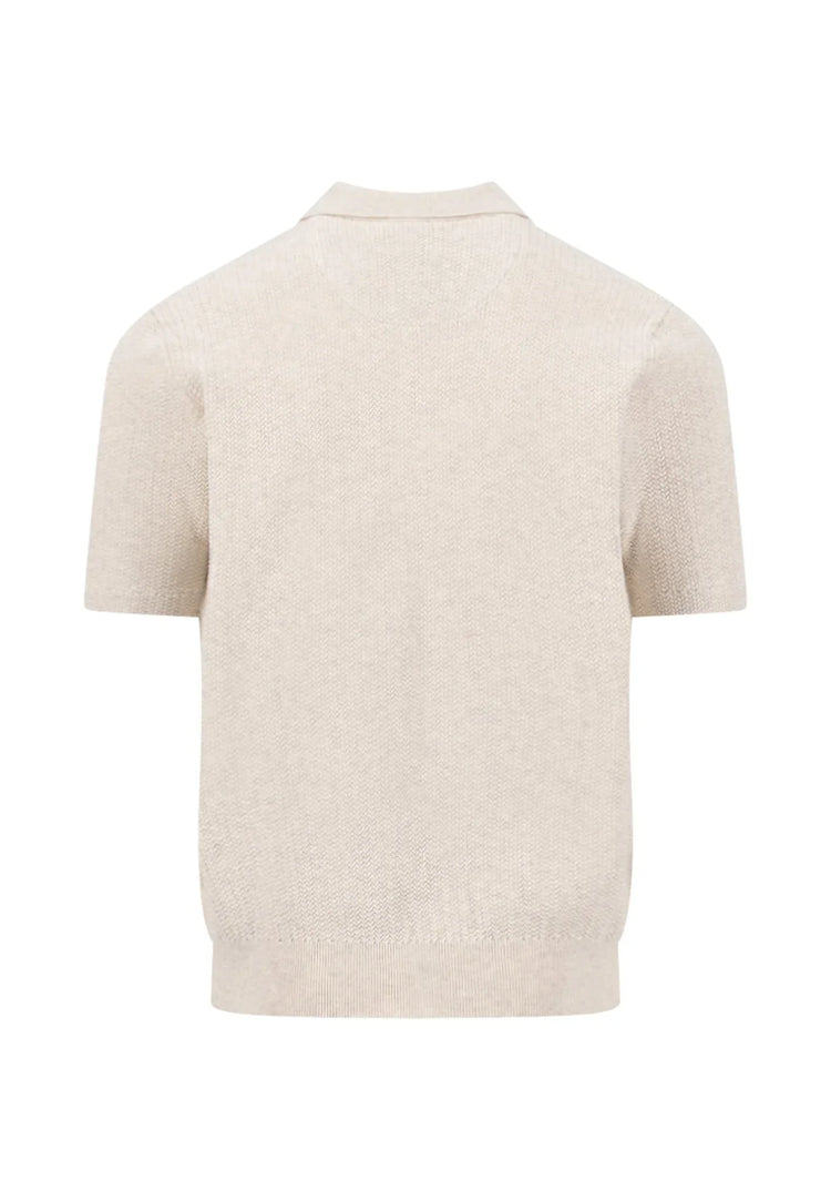 Beige stickad pikétröja kort ärm herr
