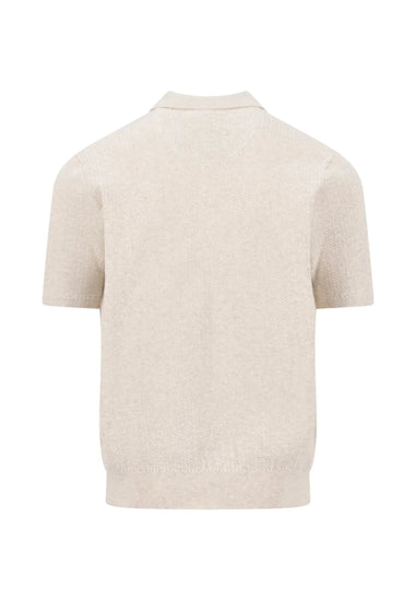Beige stickad pikétröja kort ärm herr