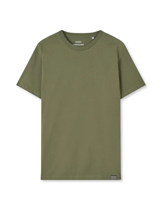 Olivgrön herr t-shirt i bomull med rund hals och kort ärm, klassiskt snitt.