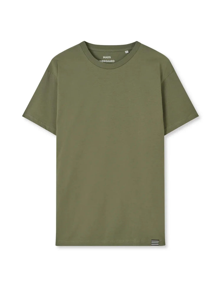 Olivgrön herr t-shirt i bomull med rund hals och kort ärm, klassiskt snitt.