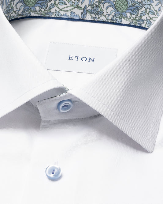 Eton vit skjorta herr bomull kontrastmönster på krage