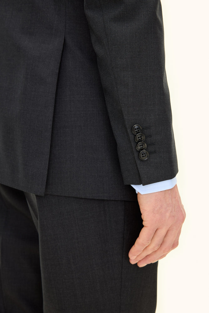 Farris Regular Fit Dubbelknäppt Microstructure Kavaj - Mörkgrå – detalj