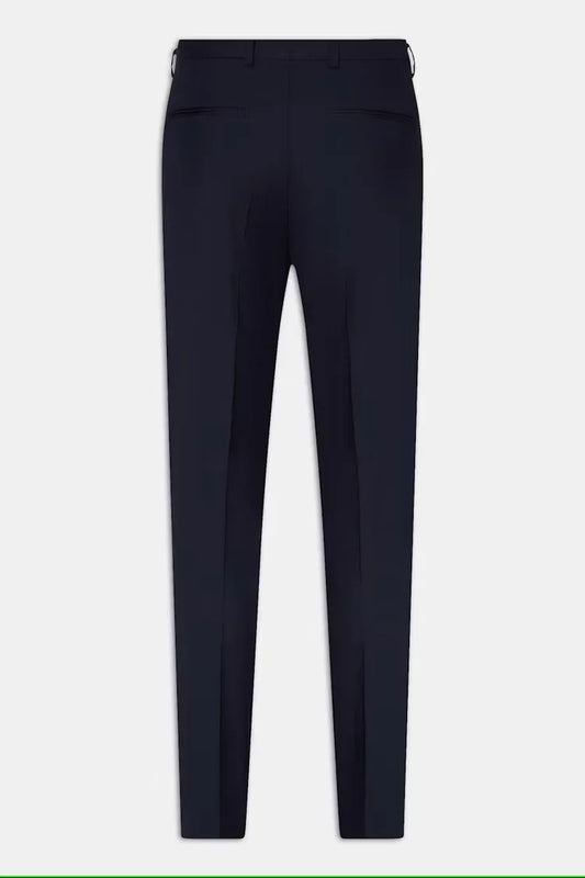Mörkblå kostymbyxor herr, elegant smal passform, bakfickor, klassisk stil