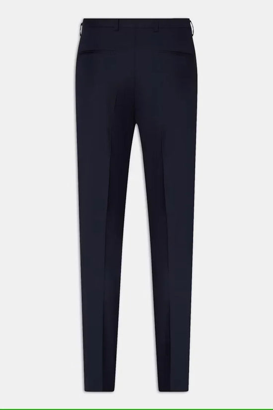 Mörkblå kostymbyxor herr, elegant smal passform, bakfickor, klassisk stil