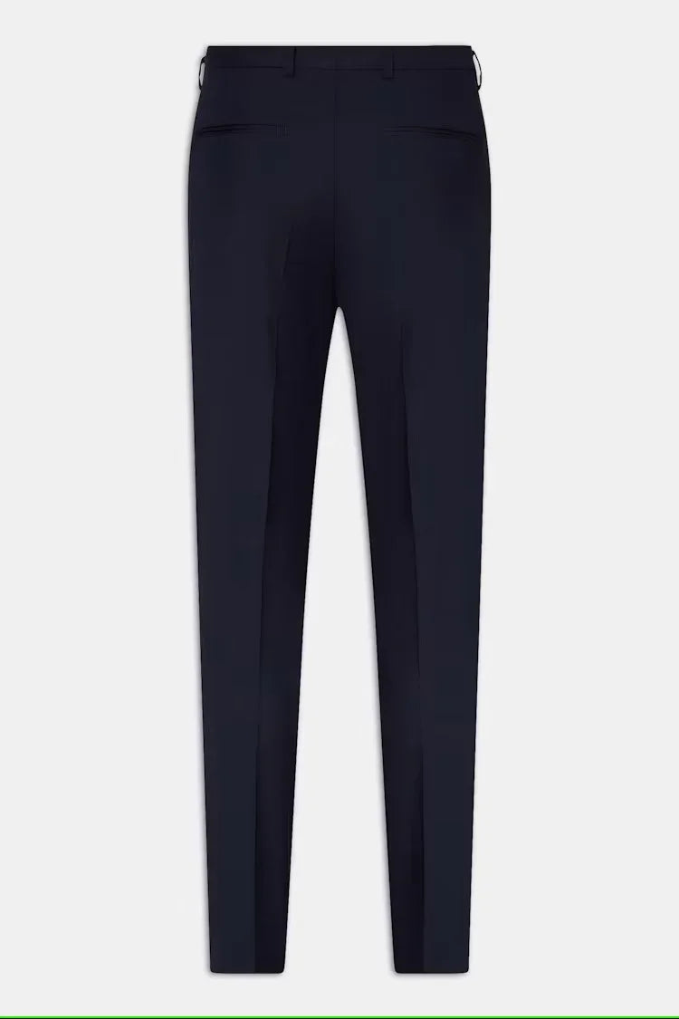 Mörkblå kostymbyxor herr, elegant smal passform, bakfickor, klassisk stil