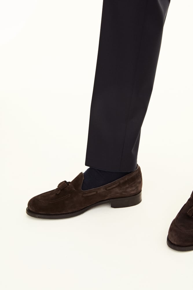 Delon Regular Fit Microstructure Byxor Hög Midja - Mörkblå – detalj
