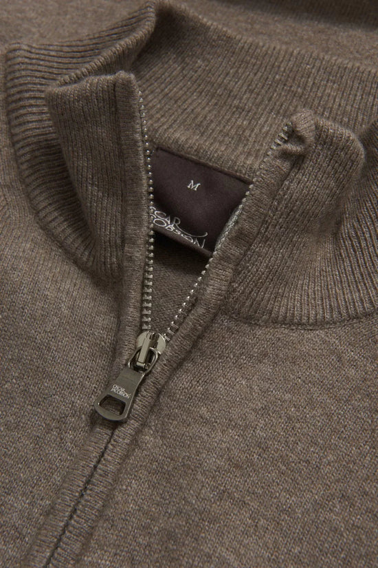 Patton Half Zip herr tröja – beige halvzip i stickad ull, nära detalj på dragkedja