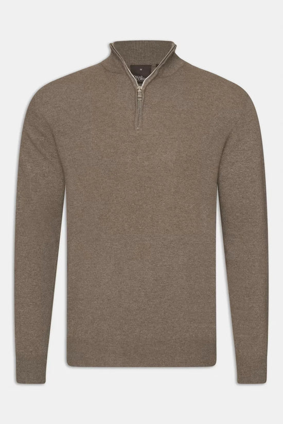 Patton Half Zip herr tröja i beige med halv dragkedja och lång ärm