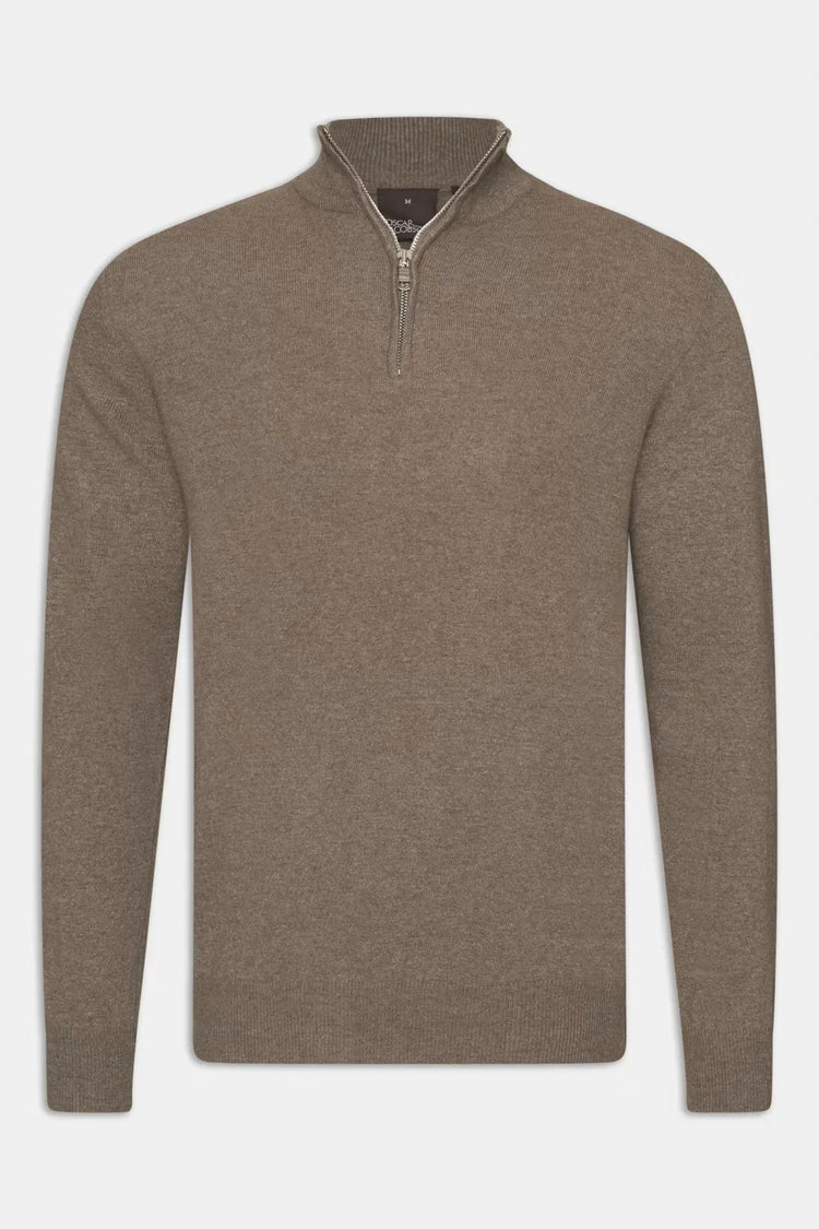 Patton Half Zip herr tröja i beige med halv dragkedja och lång ärm