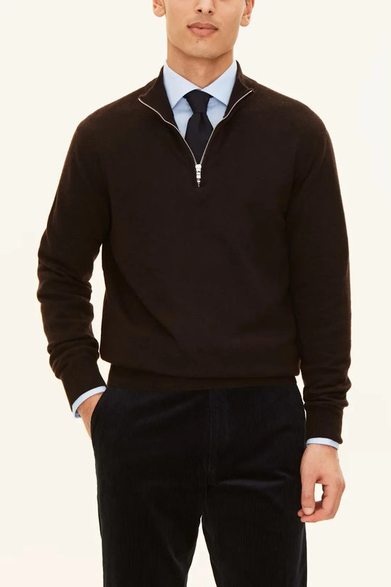 Oscar Jacobson Patton Half Zip herr tröja i brun flanell med halv dragkedja
