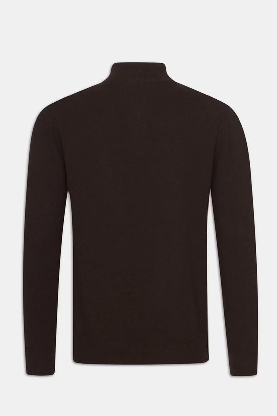 Patton Half-Zip herr tröja i brunt, lång ärm, baksida, klassisk stil