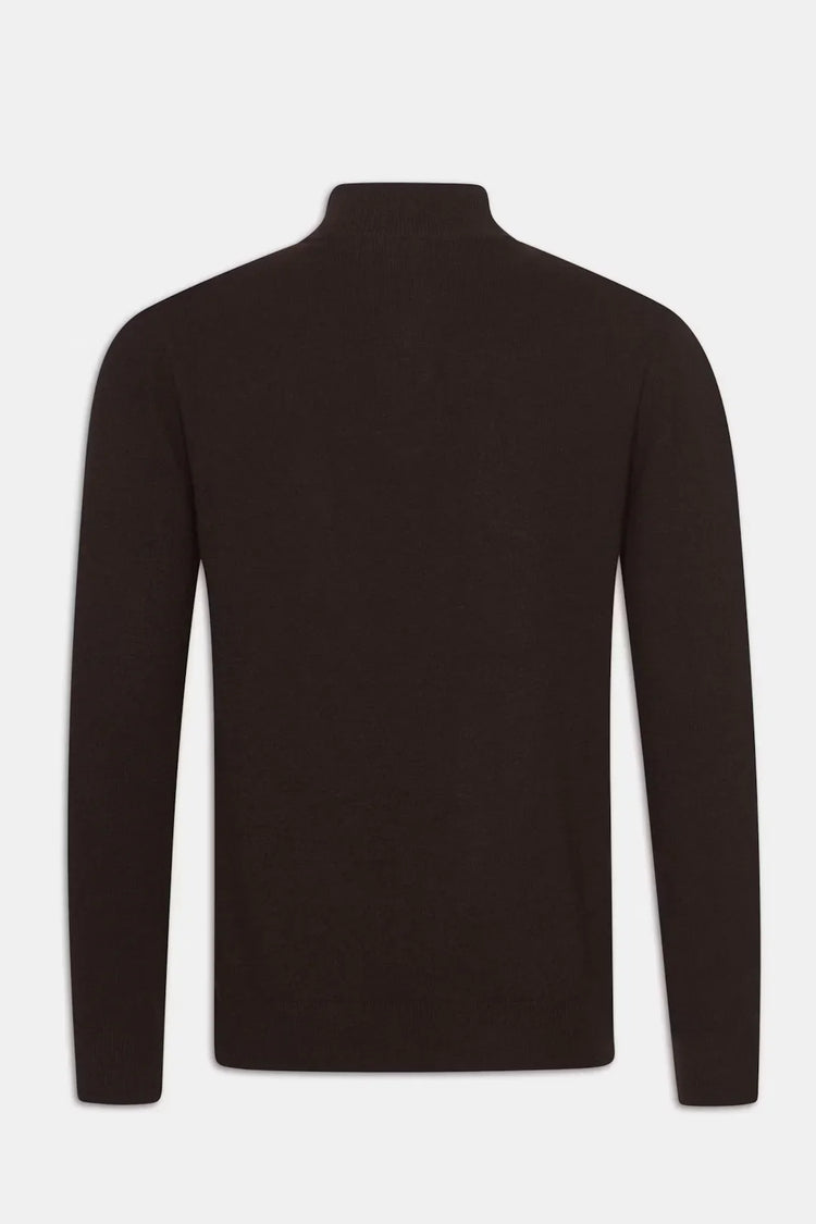 Patton Half-Zip herr tröja i brunt, lång ärm, baksida, klassisk stil