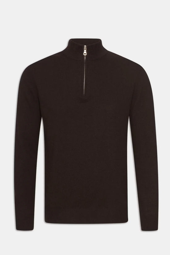 Patton Half Zip herr tröja i brunt med halv dragkedja och lång ärm