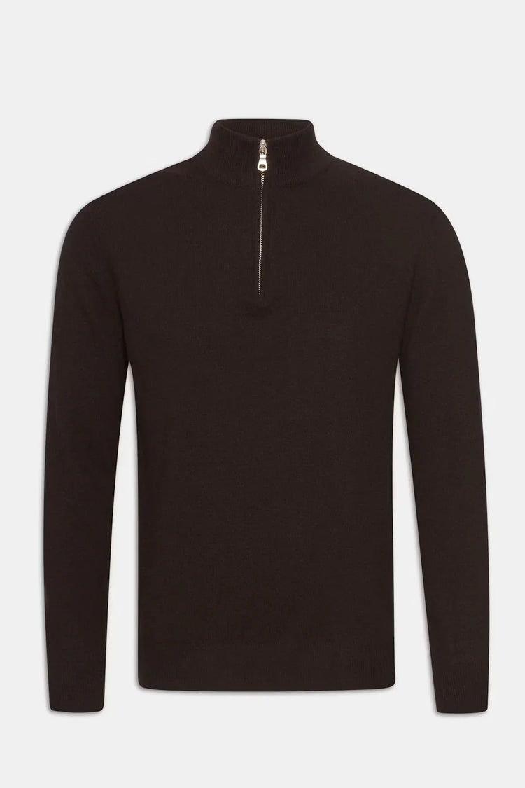 Patton Half Zip herr tröja i brunt med halv dragkedja och lång ärm