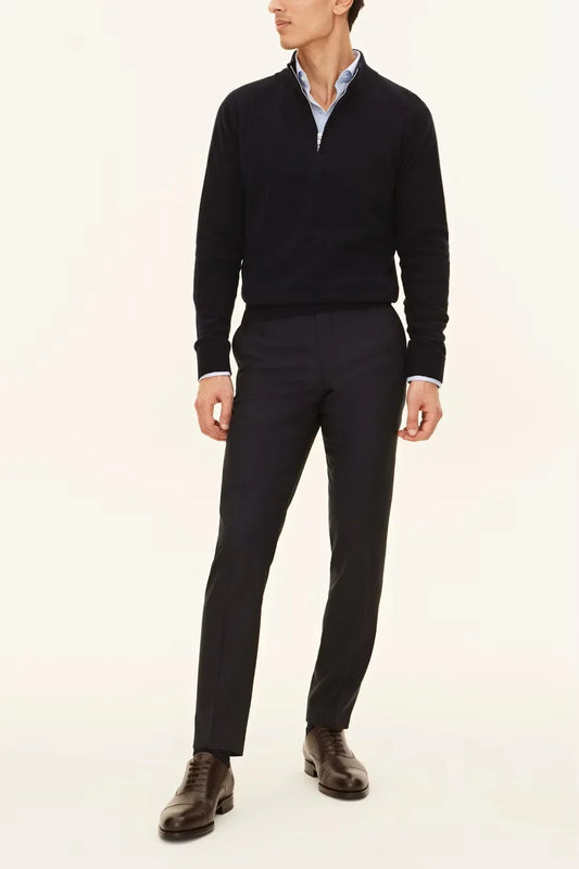 Patton Half Zip herr tröja – mörkblå stickad halvzip sweater, stilren herrkläder