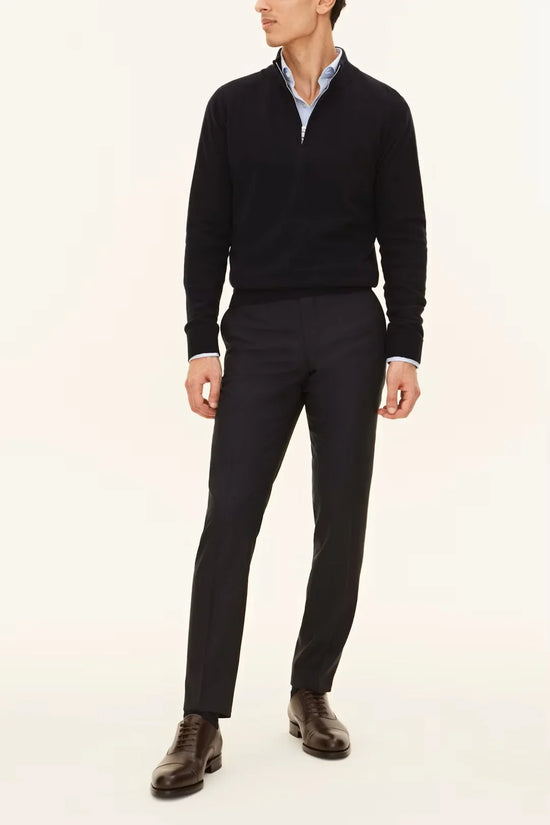 Patton Half Zip herr tröja – mörkblå stickad halvzip sweater, stilren herrkläder
