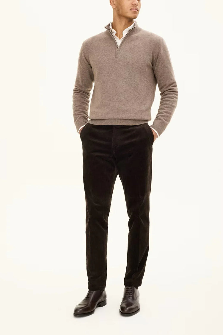 Patton Half Zip herr tröja i beige, halvzip, klassisk stil, lång ärm