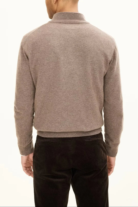 Patton Half Zip herr tröja i beige, bakifrån, långärmad och i ullblandning