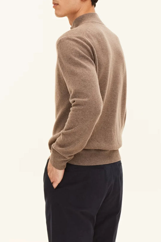 Patton Half Zip herr tröja i beige, långärmad, syns bakifrån