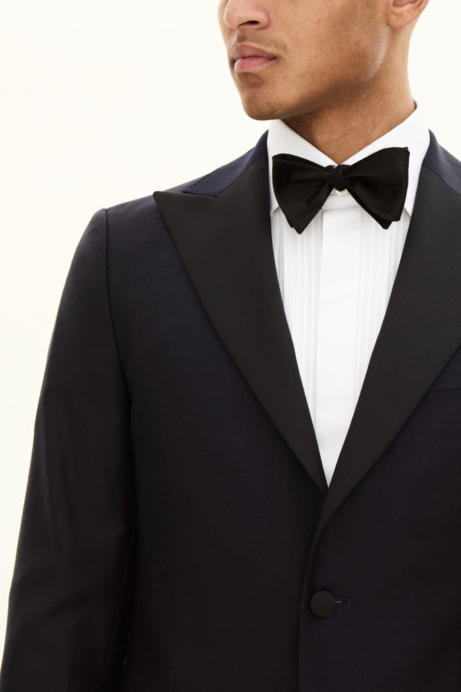Slim Fit Microstructure Smokingkavaj - Mörkblå – baksida