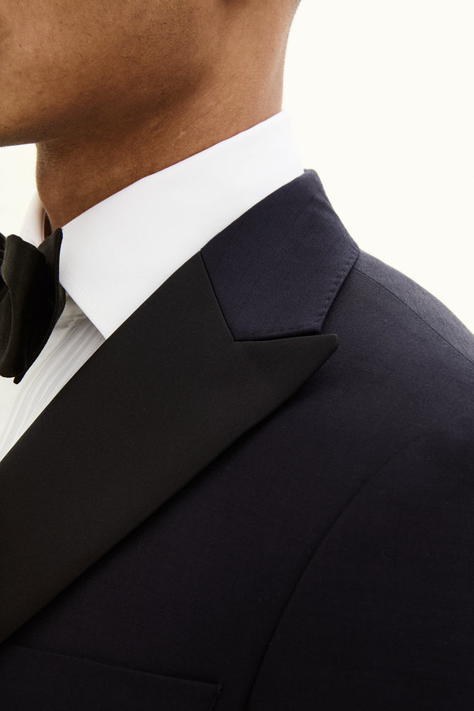 Slim Fit Microstructure Smokingkavaj - Mörkblå – detalj