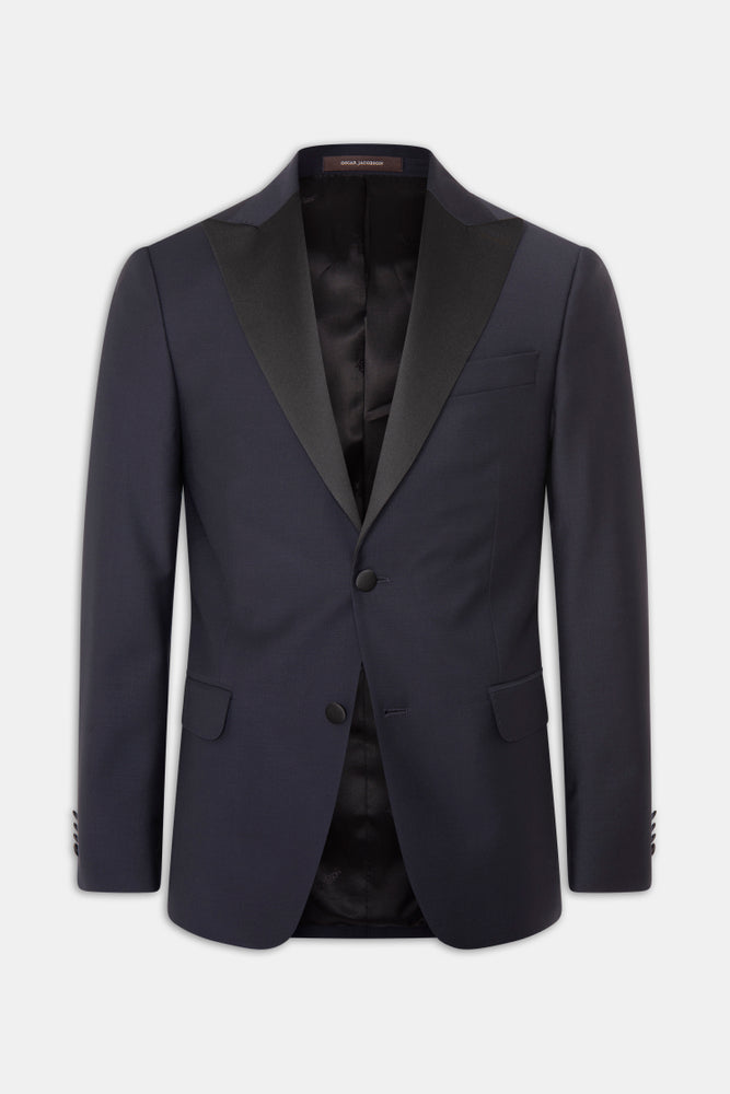 Slim Fit Microstructure Smokingkavaj - Mörkblå – framsida
