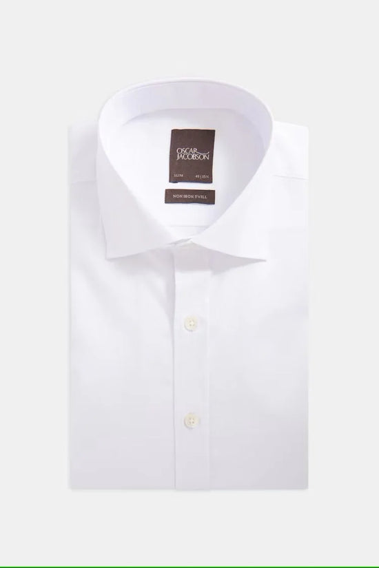 Vikt vit skjorta herr, slim fit, cut away-krage, non-iron twill, tre knappar fram