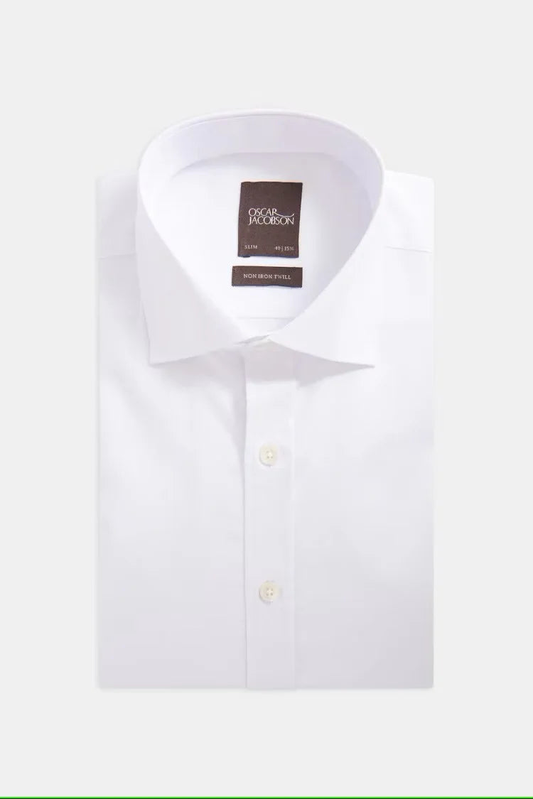 Vikt vit skjorta herr, slim fit, cut away-krage, non-iron twill, tre knappar fram