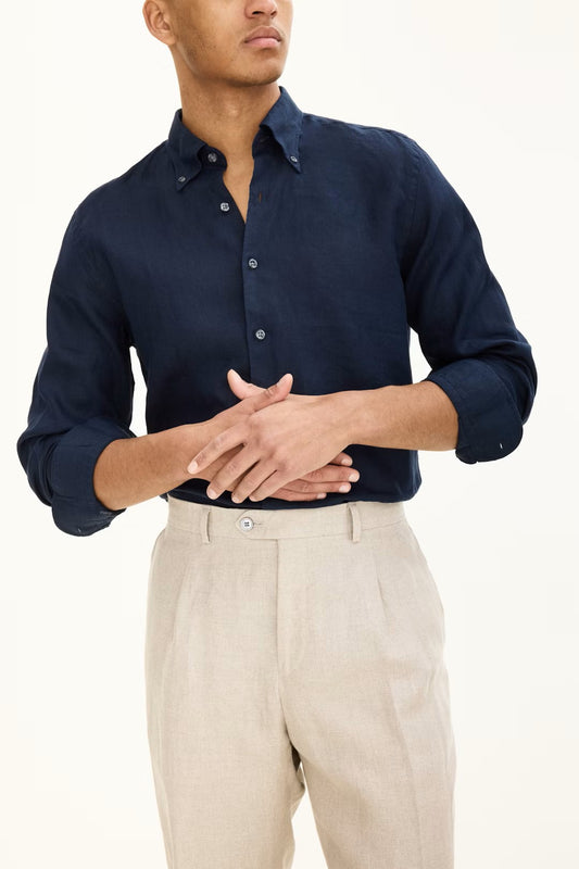 Regular Fit Linneskjorta - Mörkblå