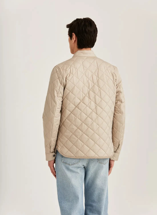 Khaki quiltad jacka herr, teddyfoder, rutmönster bak