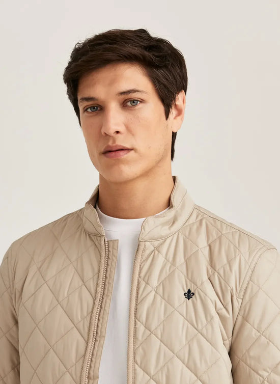 Teddy quilted jacka herr khaki med ståkrage