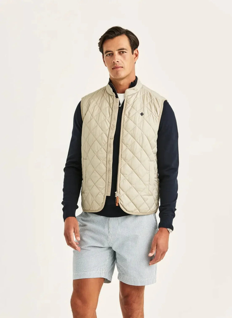 Teddy quilted väst khaki herr, lätt vadderad, ståkrage, elegant rutmönster