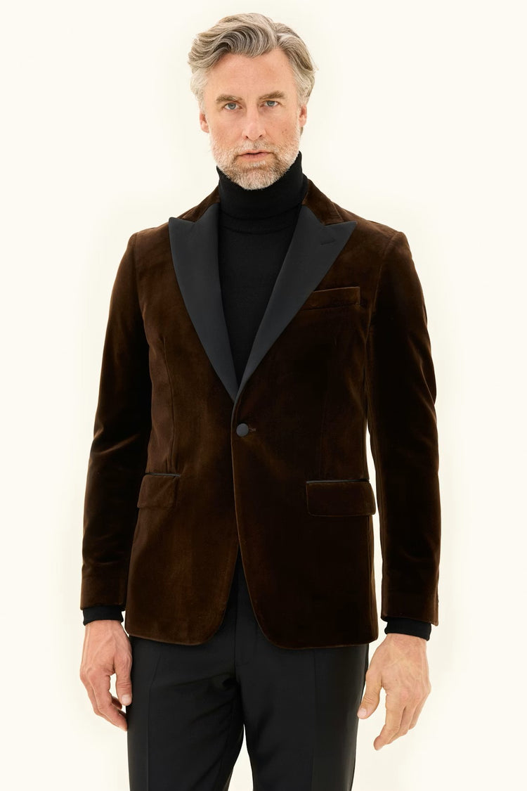 Frampton Velvet Blazer - Brown Elk