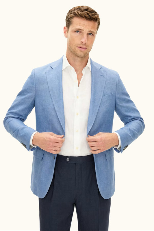 Eton ljusblå kostymjacka herr, slim fit med vit skjorta