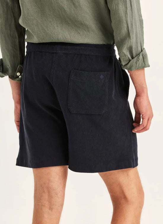Delon Terry shorts herr mörkblå bomull med bakficka