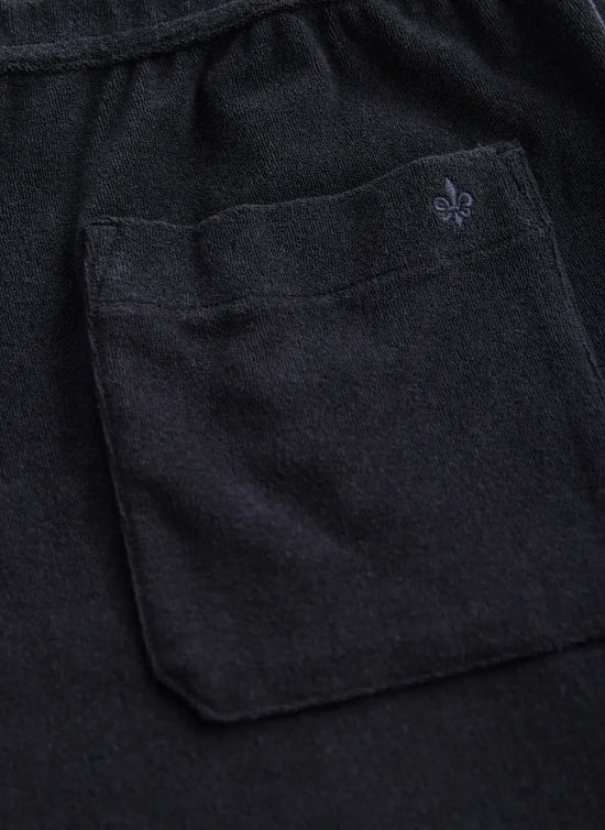 Delon Terry shorts mörkblå herr med ficka och broderad detalj