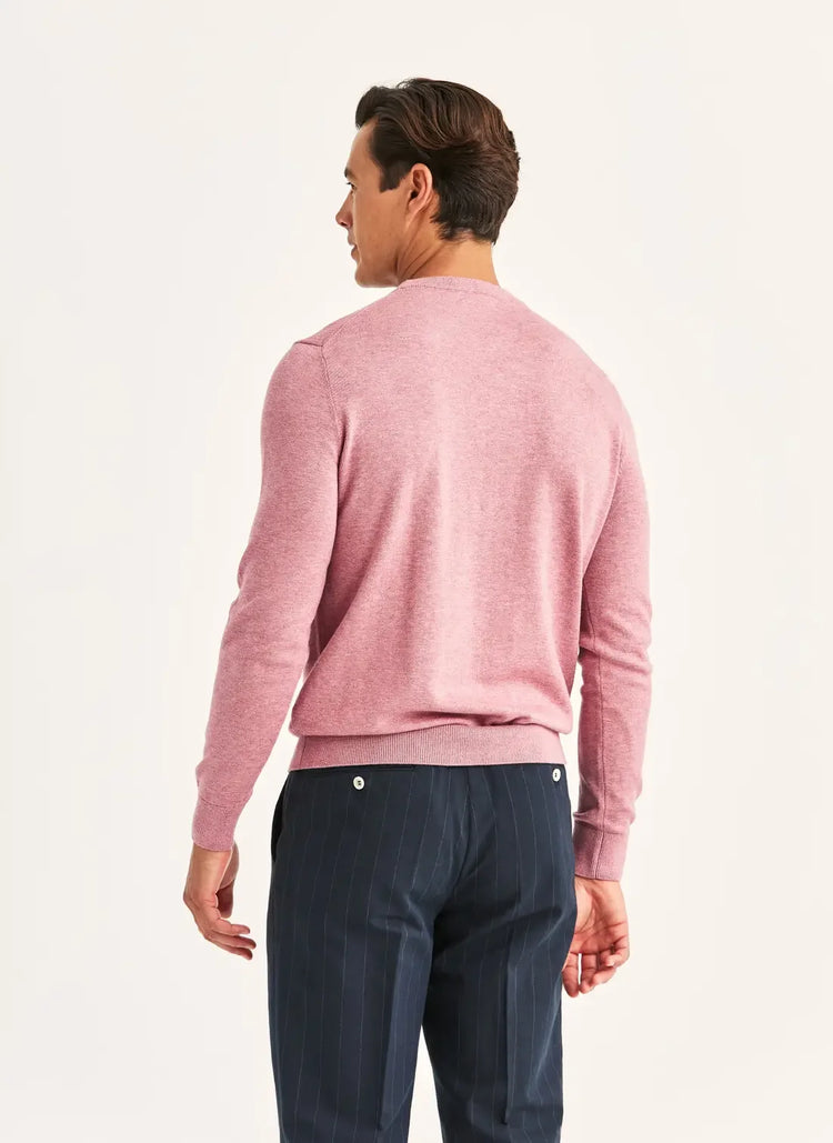 O-neck tröja herr rosa, långärmad stickad pullover